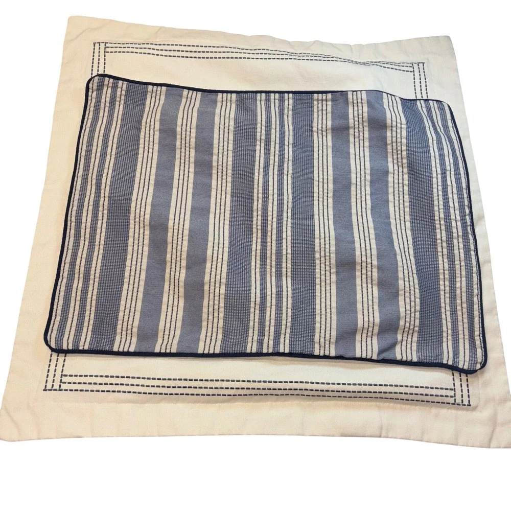 Madison Park Lot of 2 Pillow Shams‎ Blue Stripe, Beige Button Closure-No Pillows
